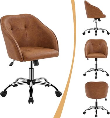 Крісло Yaheetech для дому та офісу: регульоване, поворотне, з велюру, для робочого кабінету, спальні, до 136 кг, ретро-коричневе