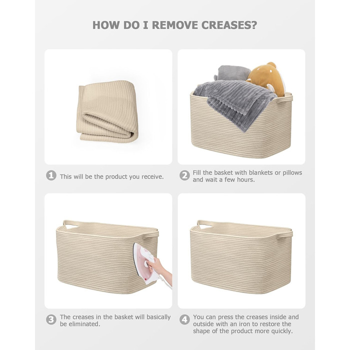 Складаний кошик для білизни, 63L, з бавовни, плетений, з ручкою, 2 шт. (білий та коричневий)