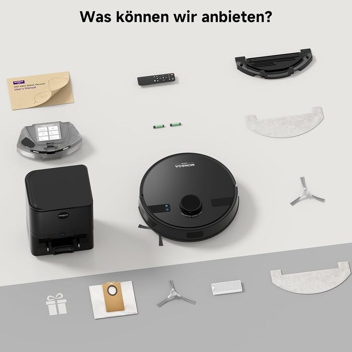 Робот-пилосос MONSGA з функцією миття, 3.5L, потужність всмоктування 5000Pa, час роботи 180 хв, навігація LiDAR, APP керування, чорний