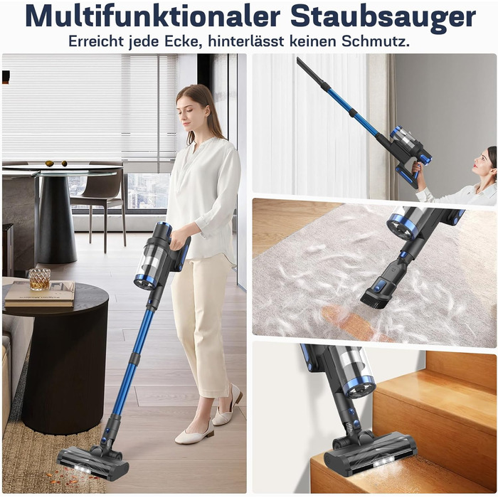 Бездротовий пилосос Nigecue 550W з акумулятором, 45000Pa, 60 хвилин роботи, Smart-дисплеєм, антизаплутувальною щіткою, 1.5L контейнером для сміття, для твердих поверхонь, килимів та шерсті тварин