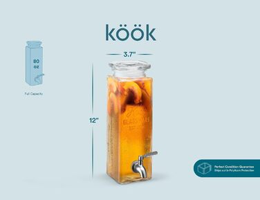 Скляний диспенсер для напоїв Kook: витокозахисний кран з нержавіючої сталі, прозорий, 8 унцій
