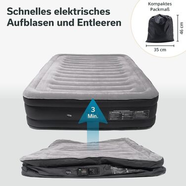 Надувна повітряна матрац Skandika Sveja Flex для 2 осіб з самонадувною системою та USB-помпою, 204 x 151 x 43 см, до 300 кг, з сумкою для перенесення