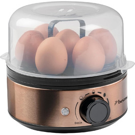 Яйцеварка Bestron на 7 яєць, з звуковим сигналом і захистом від сухого ходу, плавним регулюванням твердості для трьох ступенів, в т.ч. мірний стакан і яйцесборнік, колір чорний/мідний