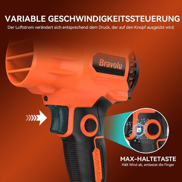 Акумуляторний повітродувач Bravolu 21V, 210 км/год, 4.0 Ah, 6 швидкостей (5200mAh)