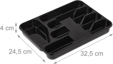 Лоток для столових приборів Relaxdays, набір з 2, 5 відділень, пластик, чорний (24,5x32,5 см)