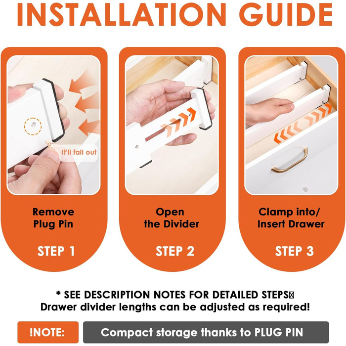 Органайзери для шухляд MUUKAIII (6 шт.) - бамбукові роздільники для шухляд, 43-56 см, 6 см висота, для кухні та шафи - білий