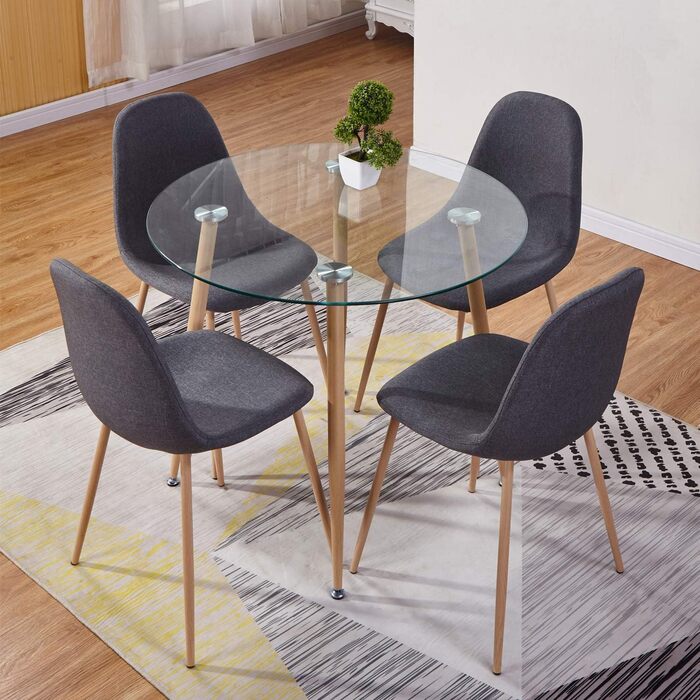 Стілець для їдальні GOLDFAN (4 шт.) з льоновим покриттям, сірий, сучасний дизайн, металеві ніжки