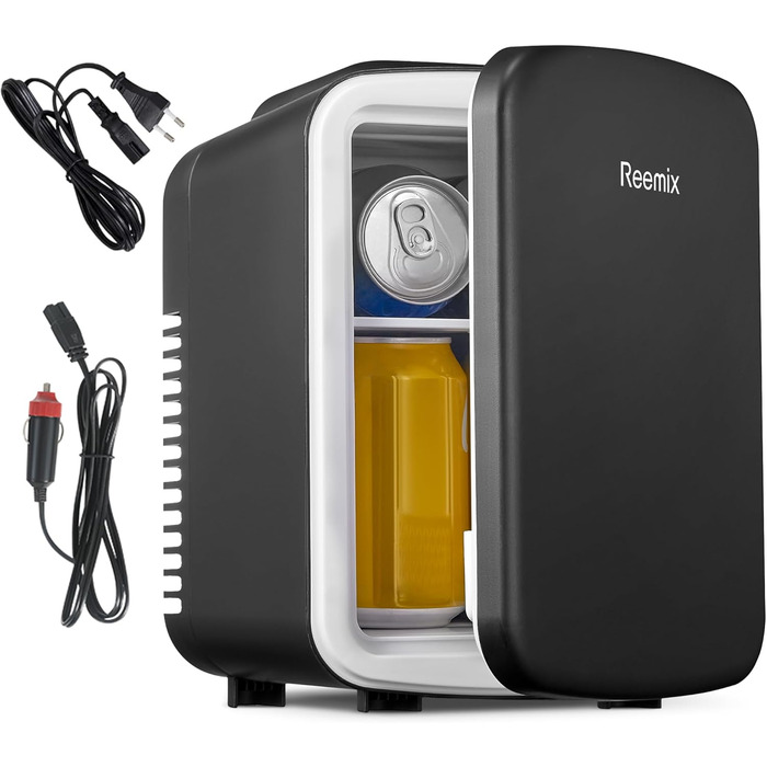 Міні-холодильник Reemix 4L/6 банок, портативний, для косметики, напоїв, їжі, чорний