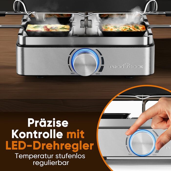 Raclette ProfiCook RG 1301 для 4 осіб | з 4 сковорідками та шпателями | Ракле | 800W