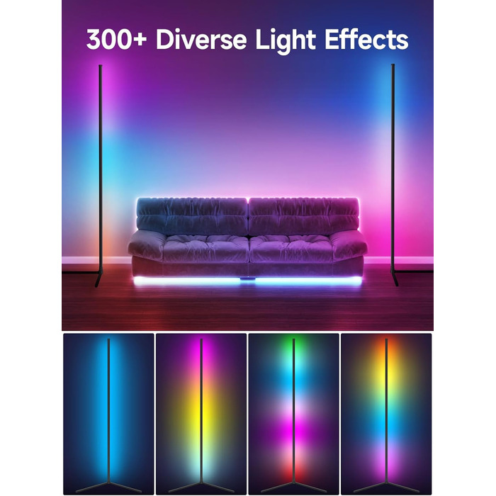 Світлодіодний кутовий світильник GIPOYENT RGB з синхронізацією музики та керуванням через додаток, 16 млн кольорів для спальні, вітальні, геймерської кімнати