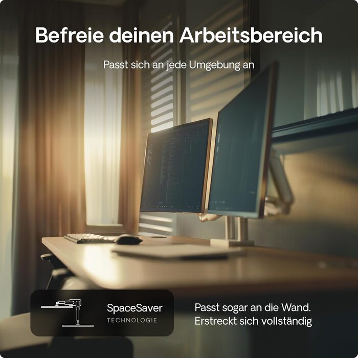 Кріплення для монітора Desktronic, до 32 дюймів, 8 кг, 360° обертання, регулювання висоти, міцна конструкція, проста установка, для великих моніторів, ергономічне, VESA 75/100 (білий, ДВОЙНЕ)