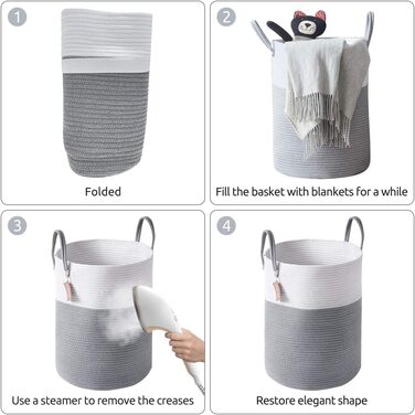 Кошик для білизни YOUDENOVA плетені, ручної роботи з бавовни, 58л (білий & коричневий, білий & сірий)