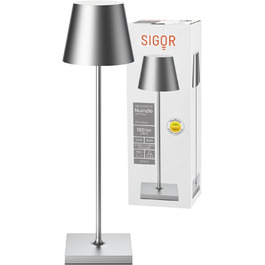 LED акумуляторна лампа SIGOR Nuindie - регульована яскравість, для дому та вулиці, 38 см, срібна, 12 годин роботи, Easy Connect