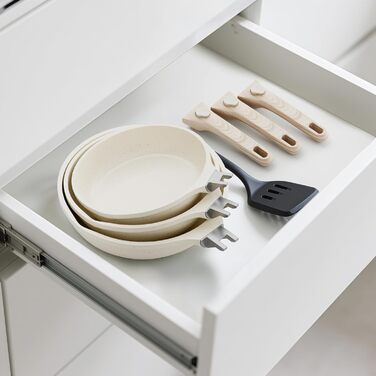 Набір сковорідок RIOVARM з індукційним покриттям, знімними ручками та кришками (20/24/28 см), антипригарне покриття без PFOA, для всіх типів плит, безпечне для миття в посудомийній машині та випікання в духовці, бежевий, 3 шт.