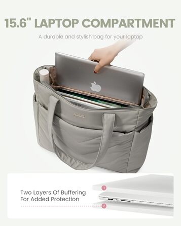 Сумка для ноутбука LOVEVOOK 15.6 дюймів, жіноча, shopper, велика, для роботи, навчання, універсальна, сіра, зелена