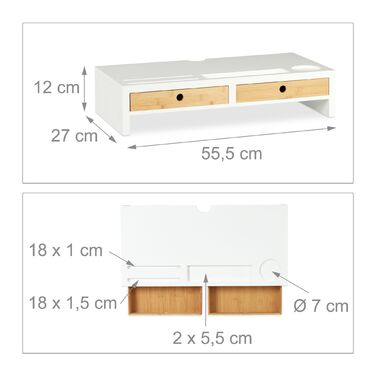 Підставка для монітора Relaxdays білого кольору з висувними ящиками