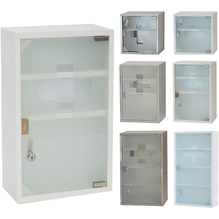 Металевий медичний шафчик Style Home з 3 відділеннями, з замком, 45x30x12 см, білий. Аптечка, шафка для ліків, аптечка першої допомоги з скляними дверцятами та замком