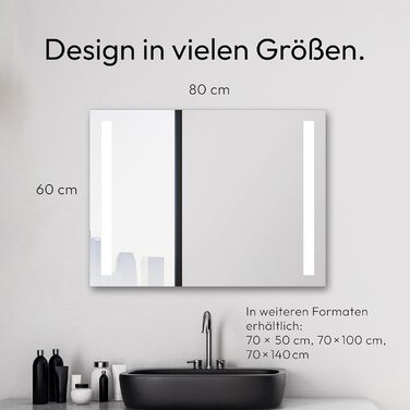 Дзеркало для ванної кімнати Talos Light LED 80x60 см з підсвічуванням, нейтральним білим світлом та алюмінієвою рамою