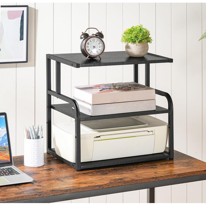 HOOBRO Стійка для принтера, 3-ярусний стіл-організатор, багатофункціональний письмовий стіл, стійка-шафа для принтера, з регульованою полицею, для офісу, кухні, вітальні, чорний EBB06PS01