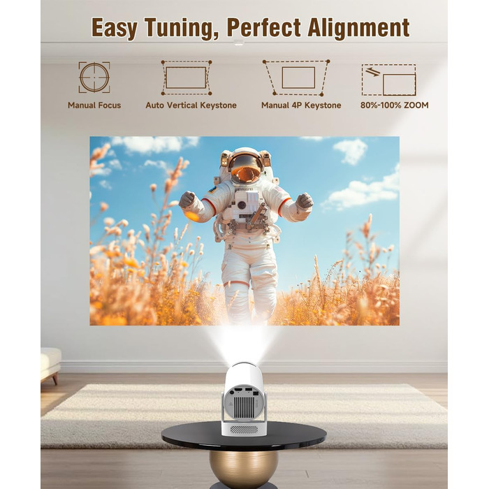 Міні проектор Alwtniet 4K з Wi-Fi 6, Bluetooth 5.4, 5W динаміком, автоматичною корекцією трапецеїдальних спотворень, поворотним на 180°, портативний для дому та вулиці (Android 11)