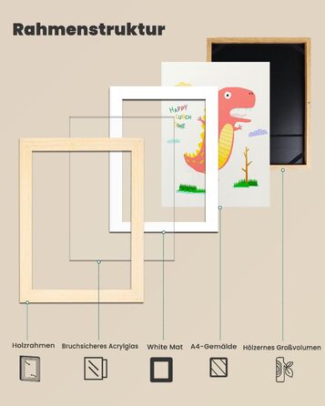 Дерев'яні рамки для дитячих малюнків, A4, 2 шт. - для школи, дому, офісу