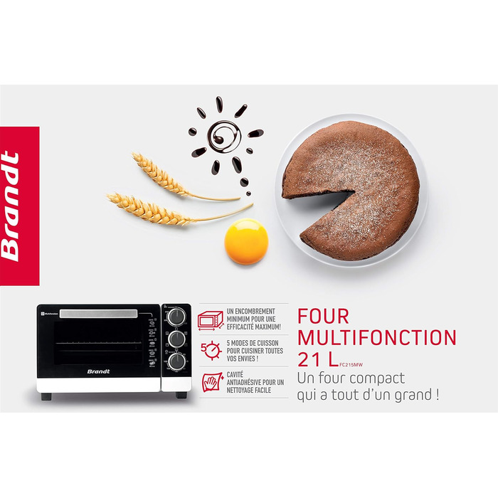 Міні-піч Brandt FC405MS: компактна, 40 л, 2100 Вт, 5 режимів, рівномірне приготування, сірий колір