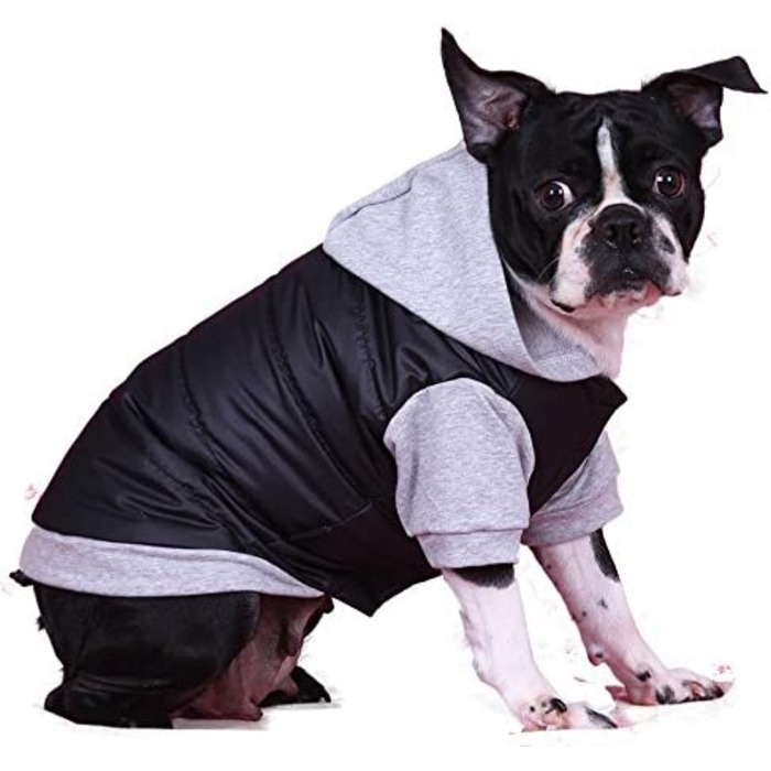 Куртка для собак Doggy Dolly W109 Водонепроникна з капюшоном, чорний / сірий, зимове пальто / зимова куртка, розмір XXL (XL)