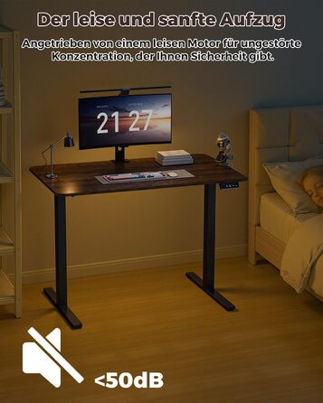 Регульований по висоті письмовий стіл 120x60 см з пам'яттю на 2 режими, стіл для домашнього офісу та геймінгу, колір вінтажний коричневий