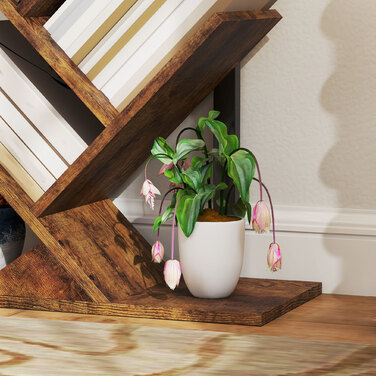 Стильна полиця-стійка з 7 ярусами, вузька полиця у формі дерева для офісу, рустикального коричневого кольору.