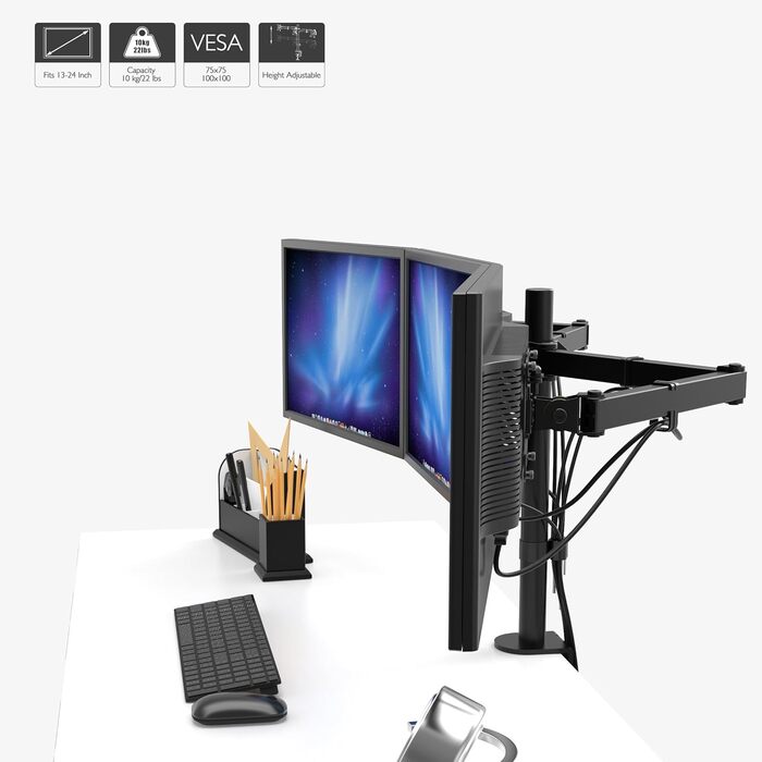 Підставка для моніторів BONTEC на 3 монітори, 13-24 дюйми, LED/LCD, регульована, VESA 75/100, чорна