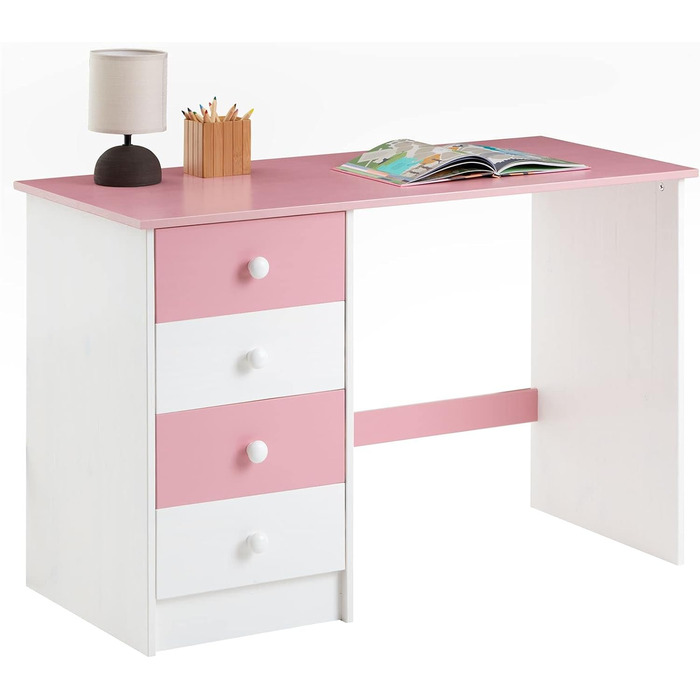 Письмовий стіл IDIMEX ARNE, сосна, 4 шухляди, білий/рожевий, 50 символів