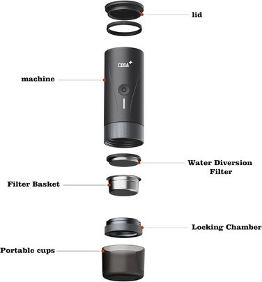 CERA+ Портативна Еспресо-машина PRO, самонагріваюча професійна кавомашина, сумісна з ультрадрібним помелом, електрична, для подорожей, чорна