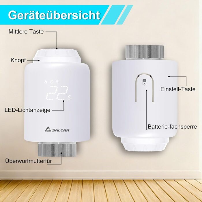 Розумний термостат для радіатора Salcar WiFi TRV603, сумісний з Alexa та Google Assistant, програмований, Tuya Smart, без шлюзу