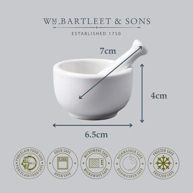 Традиційний ступка та товкачок Bartleet & Sons 1750 T193, порцеляна, для трав та спецій, білий (7см)