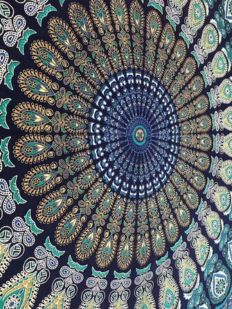 Настінний розпис Мандала психоделічний Павич гобелени Бірюзовий - - декоративна велика Мандала індійський настінний рушник богемний гобелен в стилі бохо Гоа для кімнат, спалень гобелени (синьо-зелений, 274x228 см)