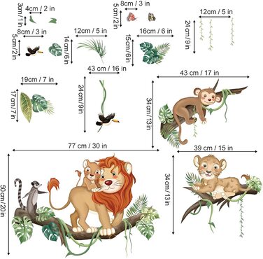 Наклейка на стіну з зображенням тварин з джунглів, наклейка на стіну для сафарі, мавпи, Лева, наклейка на стіну для дитячої, дитячої, спальні, Настінний декор