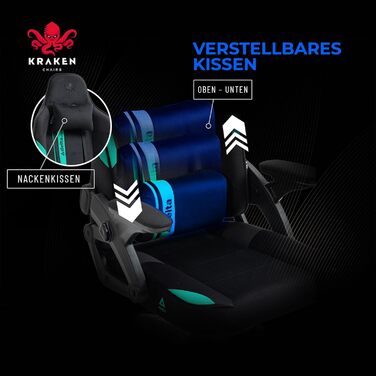 Крісло ігрове KRAKEN CHAIRS чорно-морського кольору, тканинне, ергономічне, для геймерів, вантажопідйомність 130 кг