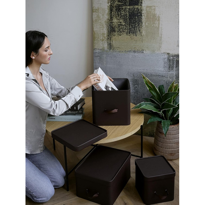 Коробки - Вставки Kalllax з екошкіри Rompicato з кришкою для зберігання одягу - Ящик для зберігання - Органайзер місця на відкритих полицях 30х30х30см Куб L (Коричневий)