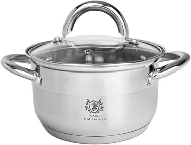 Німецький каструль Karl Hausmann з нержавіючої сталі, 6 л, Ø 26 см. Підходить для всіх типів плит, включаючи індукційні. З кришкою. Ідеально для супу та пасти.