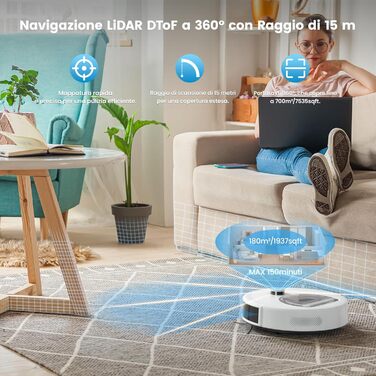 OKP L6 Робот-пилосос з картографією, LiDAR DToF, 6000Pa, 150 хв, зони заборони, WiFi/App/Alexa, тихий, для твердих підлог та шерсті тварин