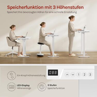 Електричний підйомний стіл WOLTU з функцією пам'яті та захистом від зіткнень, комп'ютерний стіл для дому та офісу, 100 x 48 см, білий