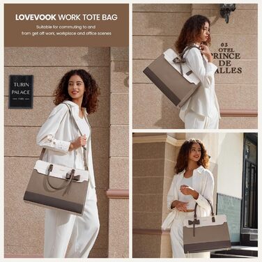 Сумка LOVEVOOK для жінок, 15.6 дюймів, лаптоп-сумка, робоча сумка, елегантна, універсальна, шкіряна, для школи, офісу, ділових поїздок (15.6 дюймів, хакі-беж)