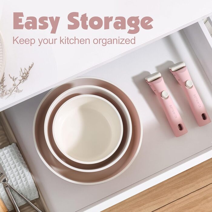 Набір посуду SENSARTE 17 частин з керамічним покриттям, антипригарний, для всіх плит, безпечний, рожевий