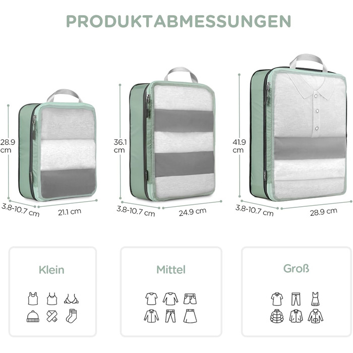 Набір компресійних органайзерів для одягу в подорожі Cipway, 6 шт, сітчасті легкі пакувальні куби для валізи та рюкзака, шавлієво-зелений