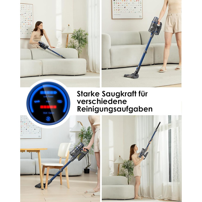 Акумуляторний пилосос з функцією миття підлоги, 45000Pa/550W/60 Min, безщітковий двигун, LED-дисплей, самостійна парковка, для твердих поверхонь, килимів та шерсті тварин, блакитний