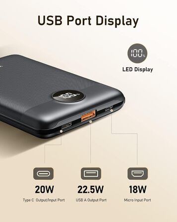 Зовнішній акумулятор Power Bank 10000mAh VEEKTOMX 22.5W Mini PD3.0 QC3.0 USB-C сумісний зі смартфонами