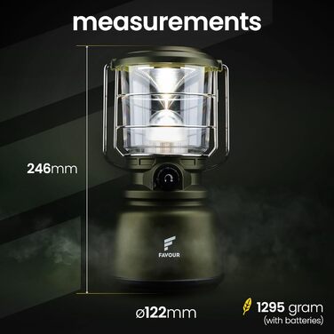 Світлодіодний ліхтар Favor Outdoor Lamp Яскравий 1300 люмен Кемпінгова лампа, водонепроникна IP64, ударостійка Кемпінгове світло з плавним регулюванням яскравості, зміна колірної температури від теплого білого до холодного білого, BigBoy на батарейках 130