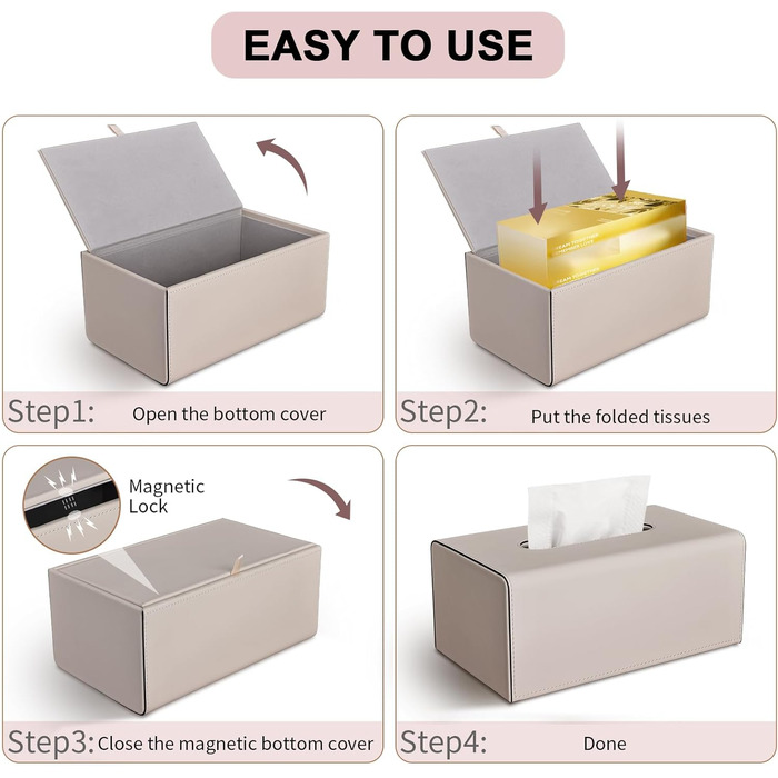 Склянка для серветок KingFOM з PU шкіри, бежевого кольору, прямокутна - для офісу, авто, дому