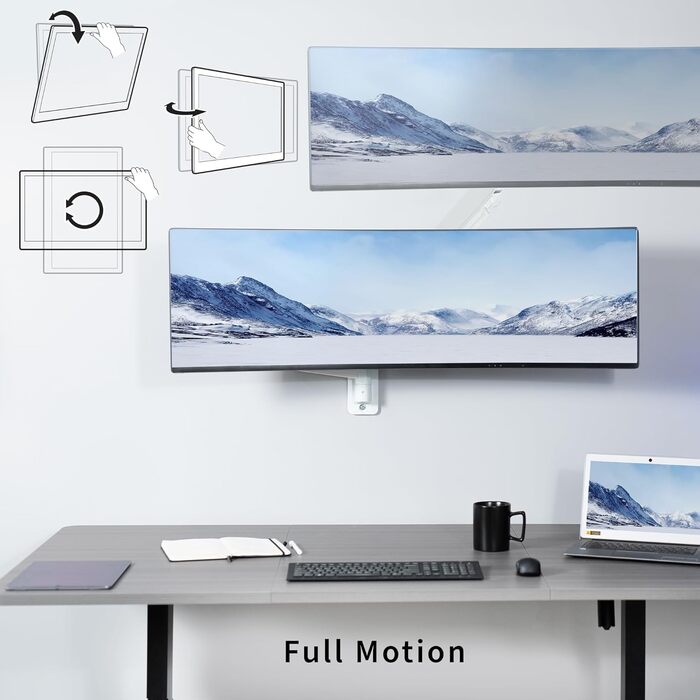 Кріплення для монітора VIVO MOUNT-V101G1W - алюмінієва підставка для широких моніторів до 124.5 см (50 дюймів) та 20 кг, пневматичне регулювання висоти, VESA 100x100, білий
