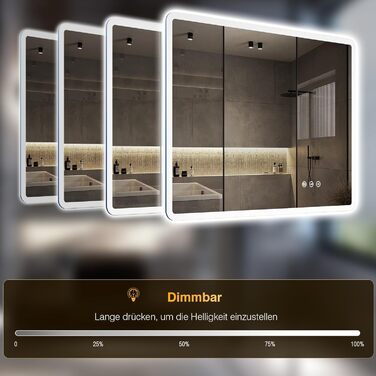 LED дзеркало для ванної кімнати 80x60 см з підсвічуванням, диммування, антизапар, 3 кольори світла, IP44, функція пам'яті, горизонтальне/вертикальне кріплення